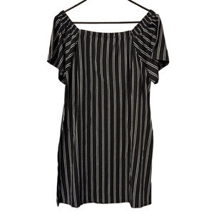 West Loop Black and White Striped Off the Shoulder Mini Dress